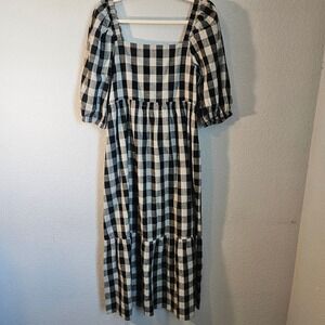 Neuflora Jocelyn large dress cottage core gingham pockets linen cotton midi